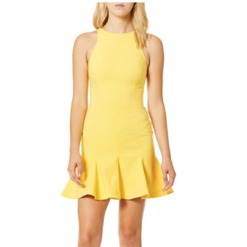Likely Culpo Yellow High Neck Flounce Hem Sleeveless Dress